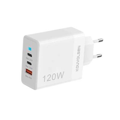 Αντάπτορας φόρτισης Fast Charge με 3 θύρες USB-A & Type-C - 120W - CX-180B - 271801 - White