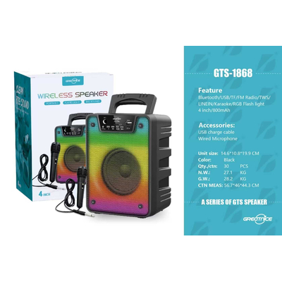 Φορητό ηχείο subwoofer με μικρόφωνο Karaoke - GTS-1868 - 718685