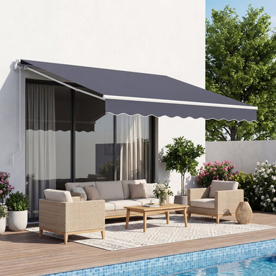 VEVOR Χειροκίνητη Αναδιπλούμενη Τέντα, 250 x 200 cm Εξωτερική Τέντα Βεράντας Αναδιπλούμενη, Πόρτα Βεράντας Παράθυρο Αδιάβροχο Πολυεστερικό Σκίαστρο με Λαβή Στροφάλου για Βεράντα, Μπαλκόνι, Αυλή, Γκρι