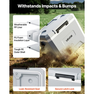 Σκληρό ψυγείο VEVOR, φορητό ψυγείο 16 λίτρων, ανθεκτικό σε διαρροές ψυγείο που διατηρεί το περιεχόμενο δροσερό για 48 ώρες, μονωμένα κιβώτια με συγκράτηση πάγου και ανθεκτική λαβή, εξαιρετικά ελαφρύ για κάμπινγκ, συναυλίες, αθλήματα