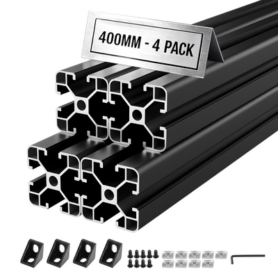 Προφίλ εξώθησης αλουμινίου VEVOR 4PCS 4040, 15,75 ίντσες 400 mm, ανοδιωμένη γραμμική ράγα ευρωπαϊκού προτύπου με υποδοχή T, ράγα αλουμινίου υψηλής αντοχής από εξώθηση, για εξαρτήματα τρισδιάστατων εκτυπωτών και πάγκο εργασίας CNC DIY, μαύρο