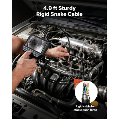 Ενδοσκόπιο VEVOR τριπλού φακού με φως, βιομηχανική κάμερα ενδοσκοπίου 5" HD IPS με οθόνη, 8 + 2 φώτα LED, ζουμ 8X, 5000mAh, αδιάβροχη κάμερα επιθεώρησης τύπου φιδιού IP67 για αυτοκίνητα, υδραυλικά (καλώδιο 1,5 m)