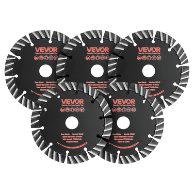 Λεπίδες διαμαντιών VEVOR 133 mm, 5 λεπίδες κοπής τοίχου Chaser, άξονας 20 mm, διαμαντένια τμήματα υψηλής σκληρότητας, χαλύβδινος πυρήνας 65Mn, ξηρή και υγρή κοπή, καθαρές άκρες για σκυρόδεμα, τούβλα, πέτρα, τσιμέντο