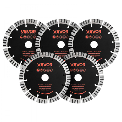 Λεπίδες διαμαντιών VEVOR 160 mm, 5 λεπίδες κοπής τοίχου Chaser, άξονας 22,2 mm, διαμαντένια τμήματα υψηλής σκληρότητας, χαλύβδινος πυρήνας 65Mn, ξηρή, υγρή κοπή, καθαρές άκρες για σκυρόδεμα, τούβλα, πέτρα, τσιμέντο