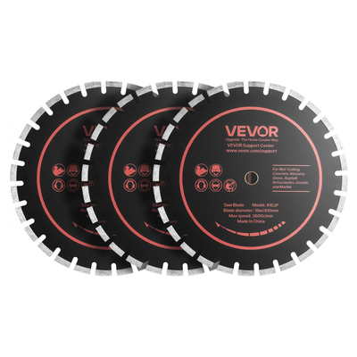 Λεπίδες διαμαντιών VEVOR 410 mm, Σετ 3 λεπίδων πριονιού σκυροδέματος, Άξονας 25,4 mm, Διαμαντένια τμήματα υψηλής σκληρότητας, Πυρήνας χάλυβα 65Mn, Ξηρή υγρή κοπή, Καθαρές άκρες για σκυρόδεμα, τοιχοποιία, τούβλο, πέτρα, γρανίτη