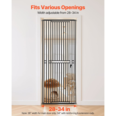 VEVOR Πολύ Ψηλή Πόρτα Κατοικίδιων για Γάτες, Ρυθμιζόμενο Πλάτος 700-860 mm, Ύψος 200 cm Πόρτα Σκύλου, με Κιτ Στήριξης με Πίεση και Κιτ Στήριξης σε Επιτοίχιο Χώρο, Στενή Απόσταση Μπάρας 30 mm, για Σκάλες, Πόρτες και Σπίτι, Μαύρο