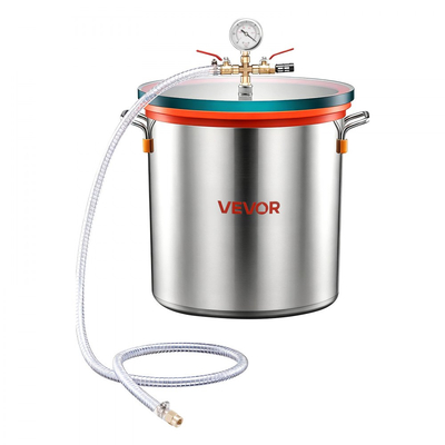 Θάλαμος κενού VEVOR 34,1 L, από ανοξείδωτο ατσάλι, θάλαμος απαέρωσης κενού με καπάκι από σκληρυμένο γυαλί, εύκαμπτος σωλήνας, φίλτρο αέρα, ιδανικός για χύτευση ρητίνης, σταθεροποίηση ξύλου, απαέρωση σιλικόνης, εποξειδικές ρητίνες, αιθέρια έλαια