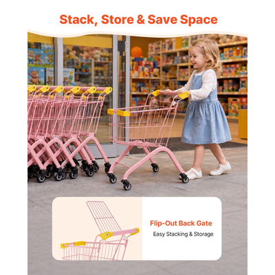 Καλάθι αγορών VEVOR για παιδιά, Ανθεκτικό ατσάλινο πλαίσιο, Παιχνίδι μίμησης για παντοπωλείο με ρόδες, Καλάθι από πυκνό πλέγμα, Καρότσι αγορών, Πτυσσόμενος σχεδιασμός, Ανοιχτή πλάτη, για παιδιά και νήπια ηλικίας 3+