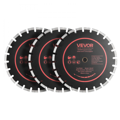 Λεπίδες διαμαντιών VEVOR 359 mm, Σετ 3 λεπίδων πριονιού σκυροδέματος, Άξονας 25,4 mm, Διαμαντένια τμήματα υψηλής σκληρότητας, Πυρήνας χάλυβα 65Mn, Ξηρή υγρή κοπή, Καθαρές άκρες για σκυρόδεμα, τοιχοποιία, τούβλο, πέτρα, γρανίτη