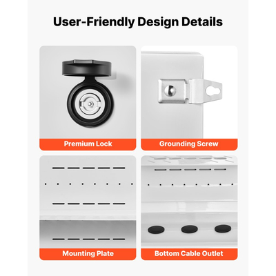 Ηλεκτρικό κουτί εξωτερικού χώρου VEVOR, από χάλυβα ψυχρής έλασης, ηλεκτρικό κουτί διακλάδωσης με θερμοστάτη και ανεμιστήρα, απορροφητήρας βροχής, αεριζόμενος σχεδιασμός, αδιάβροχο αρθρωτό περίβλημα IP65, τοποθετημένο σε τοίχο/στύλο, 500 x 400 x 200 mm