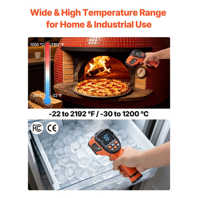Θερμόμετρο υπερύθρων VEVOR, από -30℃ έως 1200℃, διπλής λειτουργίας, πιστόλι υπερύθρων με θερμοστοιχείο τύπου K, διπλό πιστόλι θερμοκρασίας λέιζερ, χωρίς επαφή για μαγείρεμα/πλάκα/μηχανή/βιομηχανική χρήση (όχι για ανθρώπους)