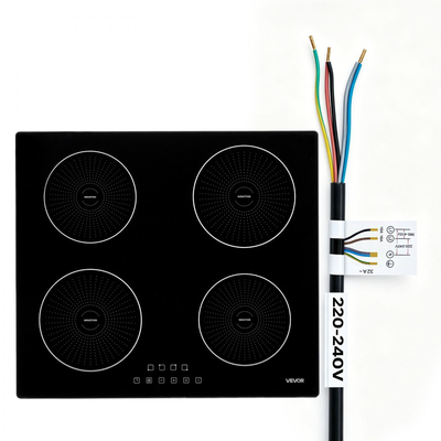 VEVOR Επαγωγική Εστία 60 cm 4 Εστίες Εντοιχιζόμενη Ηλεκτρική Κουζίνα 220V 7000W, Επιτραπέζια Επαγωγική Εστία, με 9 Επίπεδα Ισχύος, Οθόνη Αφής LED, Κεραμική Γυάλινη Επιφάνεια, Κλείδωμα Παιδιών, για Κουζίνα, RV