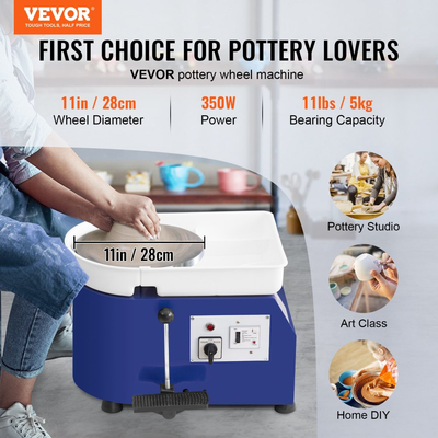 Τροχός κεραμικής VEVOR, 350W, μηχανή σχηματισμού τροχών από πηλό 11 ιντσών, ρυθμιζόμενη ταχύτητα 60-300 σ.α.λ. με λαβή και πεντάλ, αποσπώμενη λεκάνη ABS, κιτ αξεσουάρ για ενήλικες και αρχάριους χειροτεχνίας DIY, μπλε