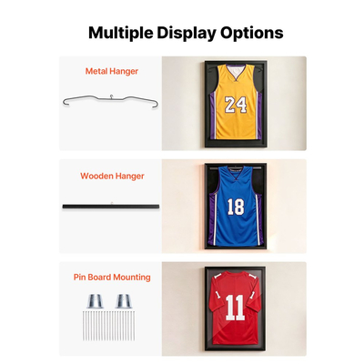Βιτρίνα βιτρίνας VEVOR Jersey Frame, 79,5x 59x 4 cm, Ξύλινο κουτί σκιών για αθλητική φανέλα με 98% προστασία από την υπεριώδη ακτινοβολία, με πάνελ και κρεμάστρα PC, μαγνητική κλειδαριά, για στολή μπέιζμπολ, μπάσκετ, ποδοσφαίρου, χόκεϊ, 2 τεμάχια
