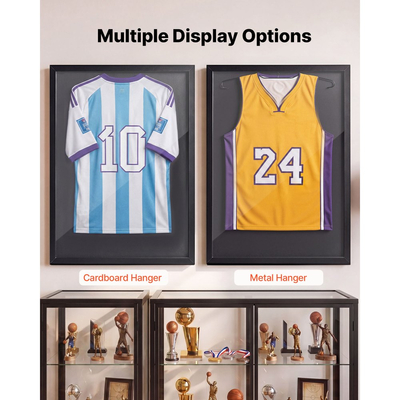 Βιτρίνα βιτρίνας VEVOR Jersey Frame, 90 x 70 x 3 cm, Ξύλινο κουτί σκιών για αθλητική φανέλα με προστασία 98% UV, για μπλούζα μπέιζμπολ, μπάσκετ, ποδόσφαιρο, χόκεϊ, αθλητική στολή, μαύρο
