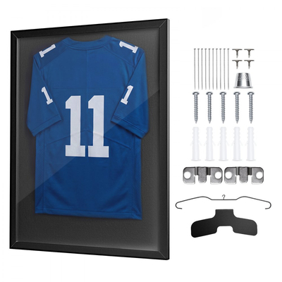 Βιτρίνα βιτρίνας VEVOR Jersey Frame, 90 x 70 x 3 cm, Ξύλινο κουτί σκιών για αθλητική φανέλα με προστασία 98% UV, για μπλούζα μπέιζμπολ, μπάσκετ, ποδόσφαιρο, χόκεϊ, αθλητική στολή, μαύρο