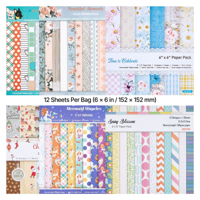 Χαρτί για Scrapbooking VEVOR, 72 φύλλα, ανάμεικτο ειδικό χαρτί 152 mm για μηχανή κοπής και ανάγλυφης εκτύπωσης VEVOR, ζωηρό χρώμα, σχέδιο με σχέδια για διακοσμήσεις, scrapbooking, κατασκευή καρτών και χειροτεχνίες DIY