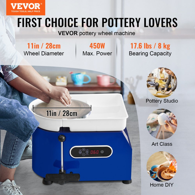 Τροχός κεραμικής VEVOR, 450W, μηχανή σχηματισμού τροχών από πηλό 11 ιντσών, ρυθμιζόμενη ταχύτητα 60-300 σ.α.λ. με λαβή και πεντάλ, αποσπώμενη λεκάνη ABS, κιτ αξεσουάρ για ενήλικες και αρχάριους χειροτεχνίας DIY, μπλε