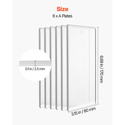 Πλάκες κοπής VEVOR, 6 τεμάχια, 170 x 80 x 2,5 mm, Διαφανές πολυανθρακικό υλικό, Πέλματα κοπής συμβατά με τη μηχανή κοπής και ανάγλυφης εκτύπωσης VEVOR KM-1830, για Scrapbooking και δημιουργία καρτών