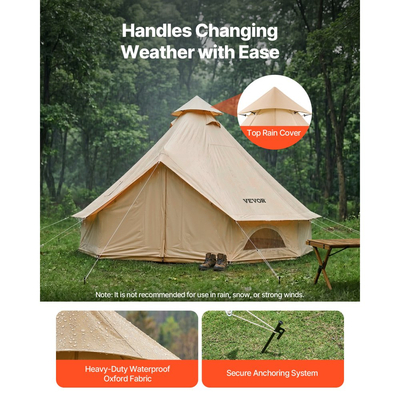 Σκηνή VEVOR Oxford Bell, 4 Εποχές 3 μ. Σκηνή Yurt για Κάμπινγκ με Τζακ για Κάμπινγκ, Αδιάβροχη, Αναπνέουσα, Χωράει έως 3 Άτομα με Αποσπώμενο Δάπεδο με Φερμουάρ, Οικογενειακό Κάμπινγκ, Glamping, Υπαίθριο Κυνήγι, Πάρτι