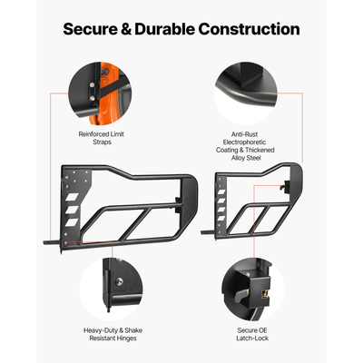 Πόρτες VEVOR Jeep Tube, 4θυρες, συμβατές με Jeep Wrangler JK Unlimited 2007-2018, Μισές σωληνωτές πόρτες από κράμα χάλυβα Off Road εμπρός και πίσω με τσάντα αποθήκευσης, λαστιχένια μαξιλαράκια, μεντεσέδες βαρέως τύπου και μάνδαλο OE