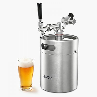 Μίνι βαρέλι VEVOR 4L, σύστημα βρύσης Growler υπό πίεση, κιτ μπύρας από ανοξείδωτο ατσάλι 304, με ρυθμιστή CO2, αυτοκλειόμενη βρύση, διατηρεί τη φρεσκάδα και ενανθράκωση για οικιακή ζυθοποιία, χειροποίητη και βαρελίσια μπύρα