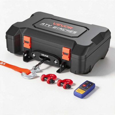 Φορητό βαρούλκο VEVOR, ηλεκτρικό βαρούλκο 2041 kg 12V DC με συνθετικό σχοινί, ασύρματα και ενσύρματα τηλεχειριστήρια, κιτ ανάκτησης τύπου κουτιού με Fairlead, γάντζο Clevis, ιμάντα για εργασίες έλξης ATV UTV εκτός δρόμου και εξωτερικού χώρου