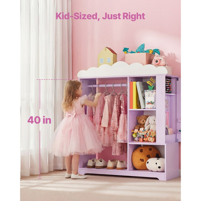 VEVOR Παιδική Ντουλάπα Αποθήκευσης με Κοσμηματοθήκη, Ντουλάπα Ντουλάπας με Καθρέφτη και Ράφια, Ντουλάπα Ντουλάπας για Κοστούμια Πριγκίπισσας, Οργανωτής Ντουλάπας για Νήπια, για Υπνοδωμάτιο, Παιδικό Δωμάτιο, Κορίτσια, Μωβ
