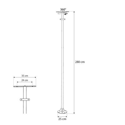 GLOBOSTAR® HELIOS-280 GLB-000-0002 Μεταλλικός Γαλβανισμένος Στύλος Φωτισμού για Φωτοβολταϊκό Προβολέα Εξωτερικού Χώρου - RAL 9005 Μαύρο Ματ - Μ35 × Π25 × Υ280cm