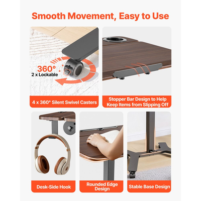 Γραφείο VEVOR Stand Up, Ρυθμιζόμενο Ύψος Κινητό Γραφείο Stand Up με Ανακλινόμενη Επιφάνεια Εργασίας, Μικρός Σταθμός Εργασίας με Καθιστή Βάση Υπολογιστή 715 x 525 mm, Χωρητικότητα Φόρτισης 15 kg, Πνευματικός Ανυψωτήρας με Πεντάλ Ποδιού για Σπίτι, Γραφείο