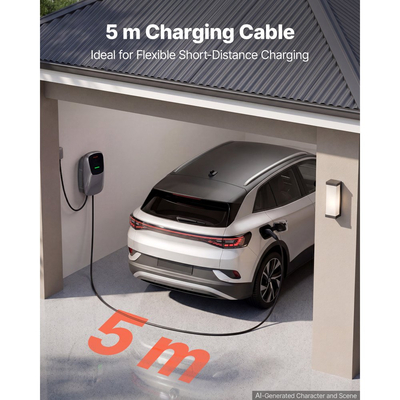 Σταθμός φόρτισης ηλεκτρικού οχήματος VEVOR 7kW μονοφασικός φορτιστής EV 5M, για όλα τα ηλεκτρικά και PHEV οχήματα, 230V AC οικιακός επιτοίχιος φορτιστής αυτοκινήτου τύπου 2, ρεύμα 32A, με τηλεχειριστήριο APP και ένδειξη LED, IP65