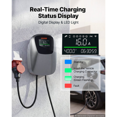 Σταθμός φόρτισης ηλεκτρικού οχήματος VEVOR 11kW τριφασικός φορτιστής EV CEE 16A, για όλα τα ηλεκτρικά και PHEV οχήματα, 400V AC οικιακός φορτιστής αυτοκινήτου τύπου 2, με τηλεχειριστήριο APP και ψηφιακή οθόνη, IP65