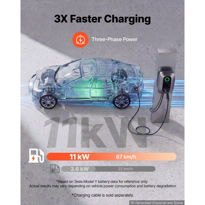 Σταθμός φόρτισης ηλεκτρικού οχήματος VEVOR 11kW 400VAC τριφασικός φορτιστής EV, για όλα τα ηλεκτρικά και PHEV οχήματα, οικιακός επιτοίχιος φορτιστής αυτοκινήτου τύπου 2, ρεύμα 16A, με τηλεχειριστήριο APP και ένδειξη LED, IP54