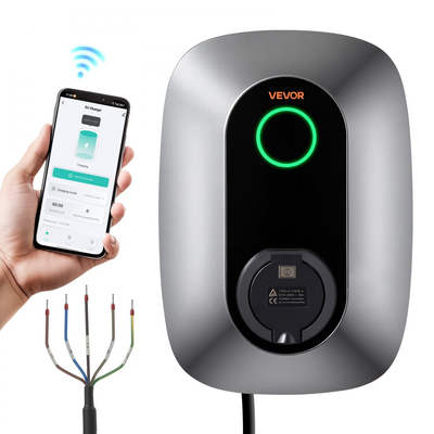 Σταθμός φόρτισης ηλεκτρικού οχήματος VEVOR 11kW 400VAC τριφασικός φορτιστής EV, για όλα τα ηλεκτρικά και PHEV οχήματα, οικιακός επιτοίχιος φορτιστής αυτοκινήτου τύπου 2, ρεύμα 16A, με τηλεχειριστήριο APP και ένδειξη LED, IP54