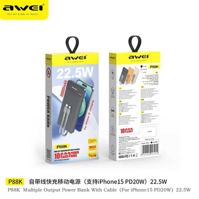 Powerbank - 2in1 - Type-C & Lightning - P88K - 10.000mah - 22.5W - AWEI - 007481 - Black