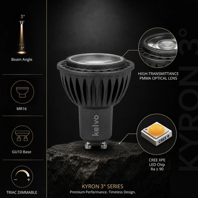 kelvo® KYRON 3° KLV-103-0001 Σποτ GU10 MR16 LED 3W 300lm CRI (Ra) ≥ 90 3° AC 220-240V IP20 Ultra Θερμό Λευκό 1800K Dimmable - CREE XPE Chip - Γκρι Ανθρακί Ματ - Μ5 x Π5 x Υ6cm - 3 Χρόνια Εγγύηση