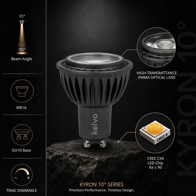 kelvo® KYRON 10° KLV-103-0004 Σποτ GU10 MR16 LED 5W 550lm CRI (Ra) ≥ 90 10° AC 220-240V IP20 Θερμό Λευκό 2700K Dimmable - CREE CXA Chip - Γκρι Ανθρακί Ματ - Μ5 x Π5 x Υ6cm - 3 Χρόνια Εγγύηση