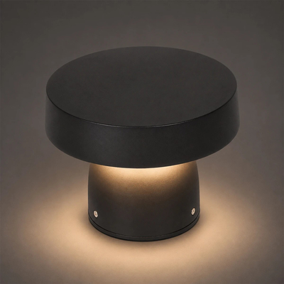 GLOBOSTAR® MUSH GLB-103-0016 Φωτιστικό Κολωνάκι Κήπου LED 12W 1080lm 90° AC 220-240V Αδιάβροχο IP65 Θερμό Λευκό 2700K - Sanan SMD Chip - Μαύρο Ματ - Μ18 x Π18 x Υ15cm - 3 Χρόνια Εγγύηση