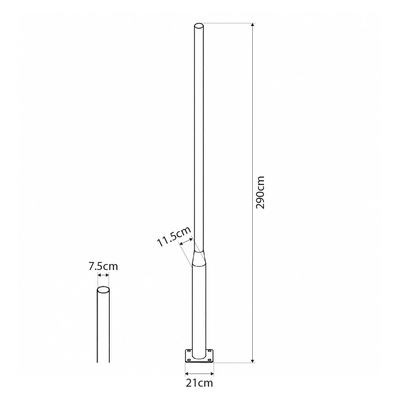 GLOBOSTAR® STILO GLB-103-0022 Στύλος/Κολώνα για Φωτιστικό Πλατείας/Πάρκου/Κήπου - Μαύρο Ματ - Μ21 x Π21 x Υ290cm - 3 Χρόνια Εγγύηση