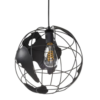 Atlas Sphere - Κρεμαστό E27 Industrial Μέταλλο Μαύρο Πλέγμα - Μ30 x Π30 x Υ30cm