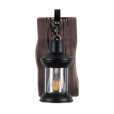 Vintage Lantern - Επιτοίχιο Μονόφωτο E27 Classic Ξύλο - Μέταλλο Καφέ - Μαύρο Φανάρι - Μ15 x Π20 x Υ30cm