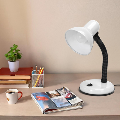Flexi Desk White - Επιτραπέζιο Μονόφωτο E27 Μοντέρνο Μέταλλο Λευκό Καμπάνα - Μ12 x Π12 x Υ32cm