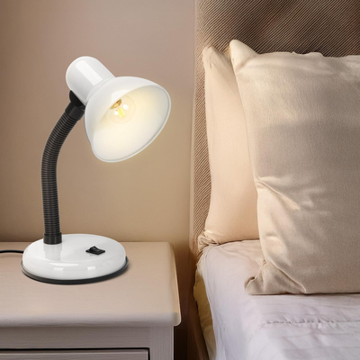 Flexi Desk White - Επιτραπέζιο Μονόφωτο E27 Μοντέρνο Μέταλλο Λευκό Καμπάνα - Μ12 x Π12 x Υ32cm