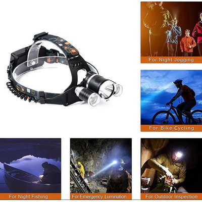 Explorer Beam - Φακός Κεφαλής Τρίφωτος LED Επαναφορτιζόμενος Μαύρος Πλαστικό - Μεταλλικό Ρυθμιζόμενος με 2 x 18650 Μπαταρίες - Ψυχρό Λευκό 6000K
