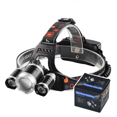 Explorer Beam - Φακός Κεφαλής Τρίφωτος LED Επαναφορτιζόμενος Μαύρος Πλαστικό - Μεταλλικό Ρυθμιζόμενος με 2 x 18650 Μπαταρίες - Ψυχρό Λευκό 6000K