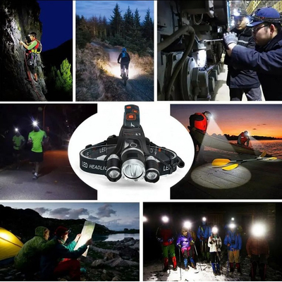 Explorer Beam - Φακός Κεφαλής Τρίφωτος LED Επαναφορτιζόμενος Μαύρος Πλαστικό - Μεταλλικό Ρυθμιζόμενος με 2 x 18650 Μπαταρίες - Ψυχρό Λευκό 6000K
