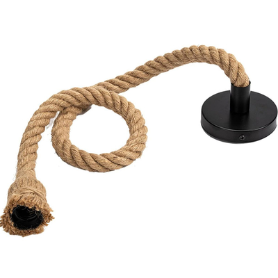 VenCore Rope  6089-10001 - Φωτιστικό Οροφής Μονόφωτο Κρεμαστό Μπεζ Σχοινί 1 Μέτρου - Ρετρό Vintage Σχέδιο με Βάση-Ντουί 1xE27