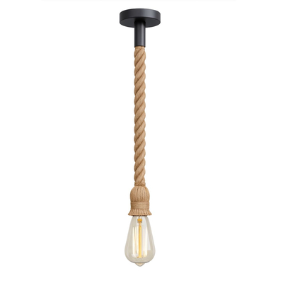 VenCore Rope  6089-10001 - Φωτιστικό Οροφής Μονόφωτο Κρεμαστό Μπεζ Σχοινί 1 Μέτρου - Ρετρό Vintage Σχέδιο με Βάση-Ντουί 1xE27