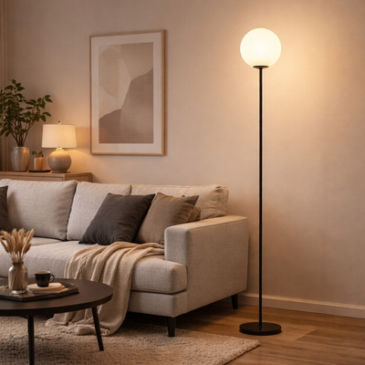 VenCore Orbia White 6091-20002 - Μοντέρνο Επιδαπέδιο Φωτιστικό Μονόφωτο Λευκό Αλουμίνιο με Βάση-Ντουί 1xE27 - Φ35 x Υ165cm
