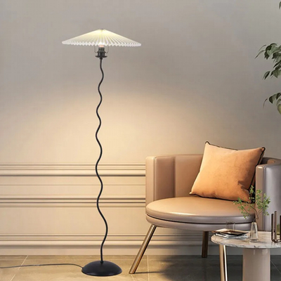 VenCore Curion Black 6091-20009 - Μοντέρνο Επιδαπέδιο Φωτιστικό Μονόφωτο Μαύρο Αλουμίνιο και Μπέζ Καπέλο με Βάση-Ντουί 1xE27 - Φ40 x Υ155cm